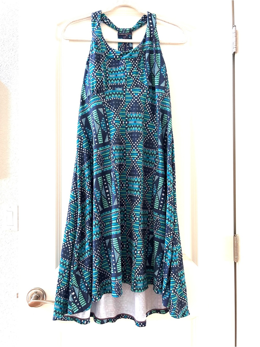 Prana June Lake Racerback Geometric Bold MIDI Dress. Recycled materials. Granola